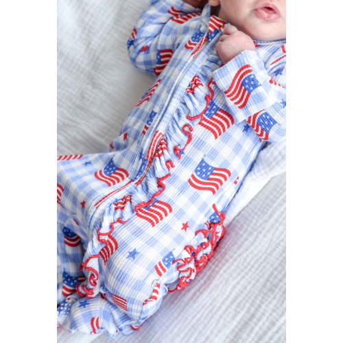 Bamboo Waffle Ruffle Zipper Footie | Star-Spangled Picnic