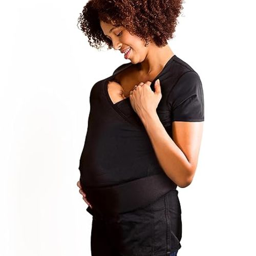 Skin-to-Skin Baby Carrier Shirt for Mom & Newborn - Full-Coverage Baby Wrap Carrier - Black - X-Small/Small