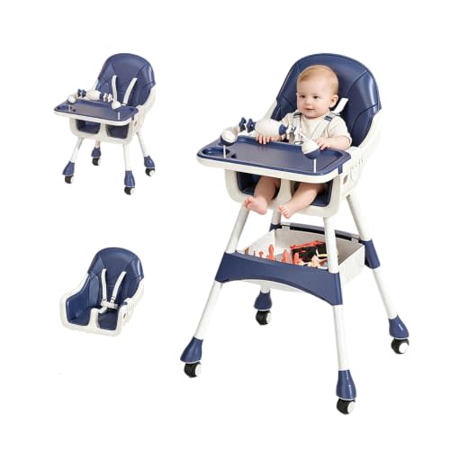 Portable High Chair,High Chairs for Babies and Toddlers,Multi-Use Easy Clean Baby High Chair with Lock Wheels, Comfortable Feeding and Place The Toy Storage Basket uuu