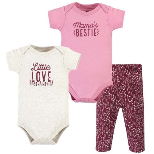 Hudson Baby Infant Girl Cotton Bodysuit and Pant Set, Little Love Flowers Short Sleeve, 12-18 Months