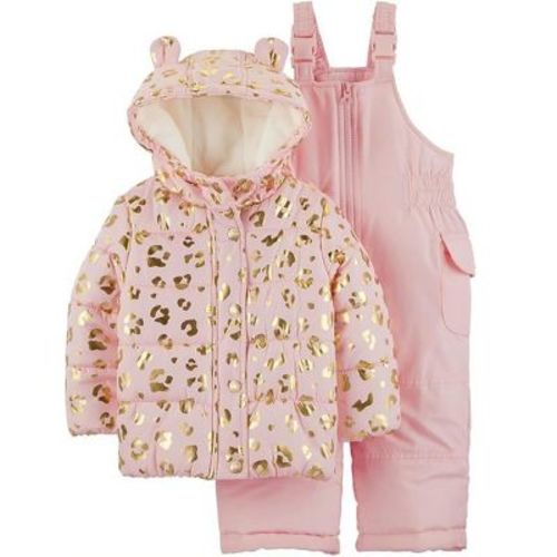 Carter's Baby Girls' 2-piece Heavyweight Printed Snowsuit With Ears, Leopard-Light Pink, 24 Months