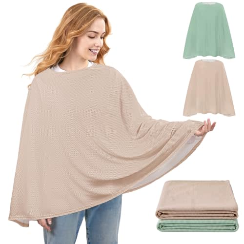 Basumee Nursing Cover for Breastfeeding Breathable Mesh 360 Full Privacy Nursing Wrap Multi-Use Breast Feeding Covers for Women Moms Feeding Essentials, Oatmeal & Sage Green, 2 Pack