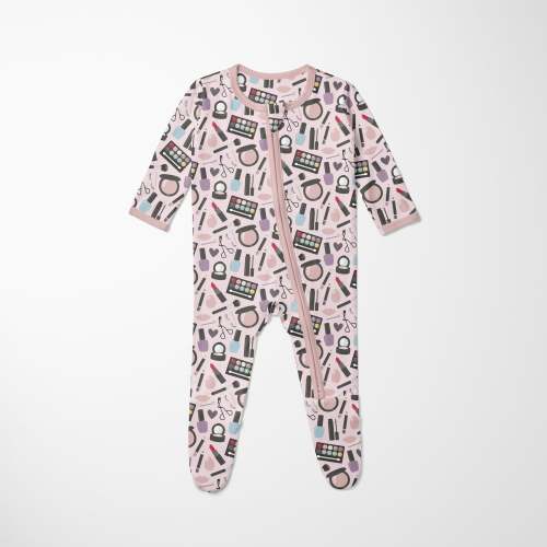 Print Footie with 2 Way Zipper in Mama's Makeup