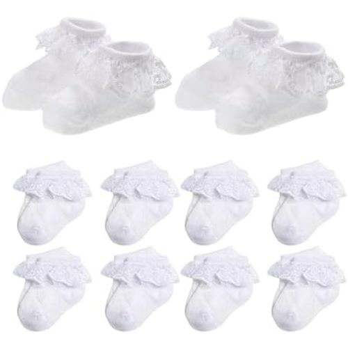 Baby Girl Lace Socks, Soft Cotton Ruffle Dress Socks for Newborns 0-3/3-6/6-12/12-24 Months, Ankle High