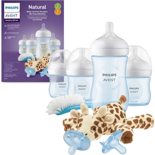 Philips Avent Natural Baby Bottle with Natural Response Nipple, Blue Baby Gift Set with Snuggle, SCD838/04