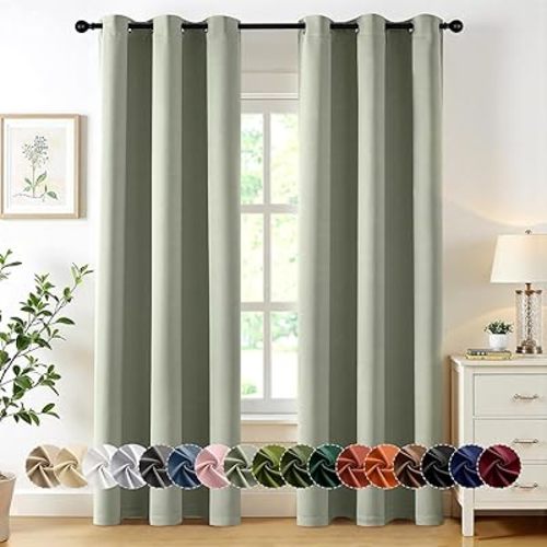 MIULEE Sage Green Blackout Curtains for Bedroom Living Room 78 Inches Long 2 Panels, Thermal Insulated Room Darkening Drapes Solid Grommet Top Noise Reducing Light Green Window Treatments 40x78 Inch
