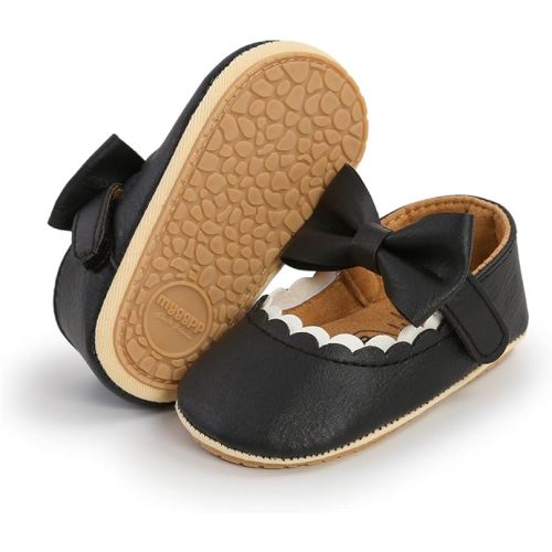 LAFEGEN Baby Girls Mary Jane Flats with Bownot Non Slip Soft Sole PU Leather Newborn Infant Toddler First Walker Cirb Dress Shoes