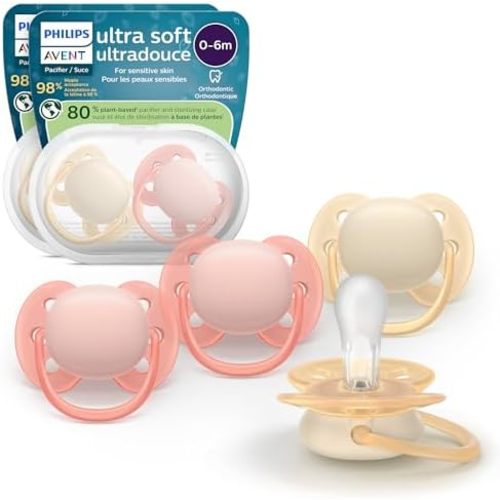 Philips Avent Ultra Soft Baby Pacifier, 0-6 Months, BPA-Free, 4-Pack