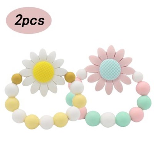 SHELLTON Sensory Chew Bracelet for Baby, Teething Beads Bracelet for Boys and Girls, Silicone Teether Ring Sunflower Chewing Toys for Toddlers and Infant