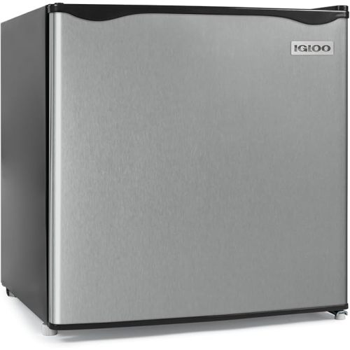 Igloo 1.6 Cu.Ft. Compact Refrigerator, Adjustable Thermostat, Glass Shelves, Includes Scraper, Ice Cube Freezer Drip Tray, Platinum