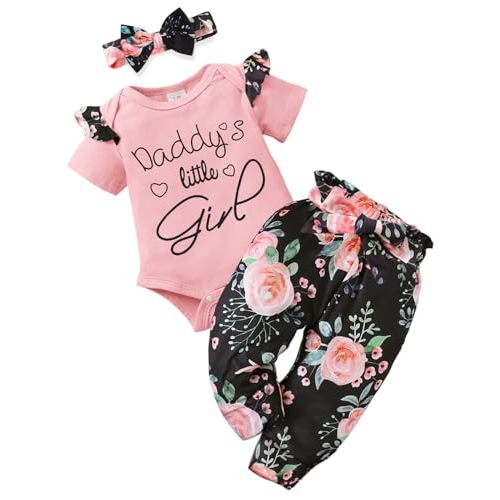 AMAWMW Baby Girl Clothes Set Daddys Little Girl Ruffle Romper Top Camouflage Pants Newborn Infant Baby Girl Outfit