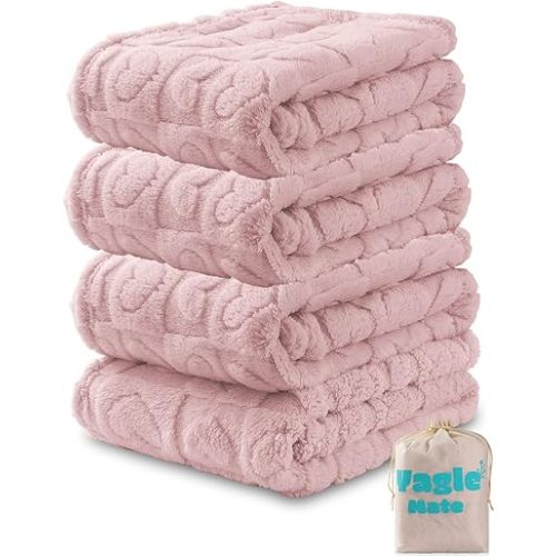 4 Pcs Baby Blankets,Fleece Heart Checkered Blanket, Fluffy Crib Blankets for Girls, Toddler Newborn Receiving Blankets 30×40 Light Pink