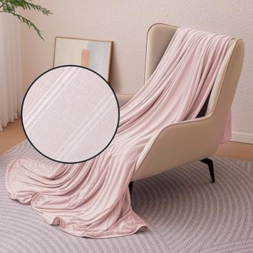 Amazon Basics Striped Cooling Blanket for Hot Sleepers, Reversible Lightweight Thin Throw Blanket for Bed, Couch and Sofa, Queen (90" x 90"), Pink Striped
