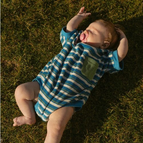 Callie Romper in Thin Blue Green Stripe – Winnie + Crew