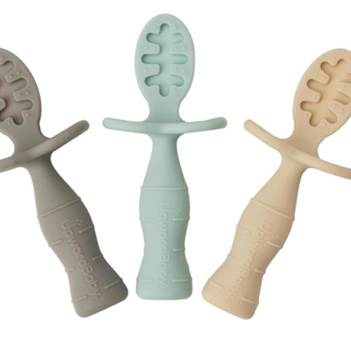 Upward Baby 3 pack Silicone Baby Feeding Spoon with Anti Choke Barrier - Baby Spoons Self Feeding 6 Months - First Stage Infant Supplies and Toddler Utensils - Baby Led Weaning Soft-Tip Training Spoon