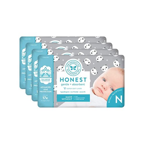 The Honest Company Diapers - Newborn, Size 0 - Pandas Print | TrueAbsorb Technology | Plant-Derived Materials | Hypoallergenic | 128 Count - Size 0 (128 Count)
