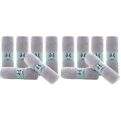 HIPHOP PANDA Baby Washcloths, Rayon Made from Bamboo - 2 Layer Ultra Soft Absorbent Newborn Bath Face Towel - Reusable Baby Wipes for Delicate Skin - Grey, 6 Pack
