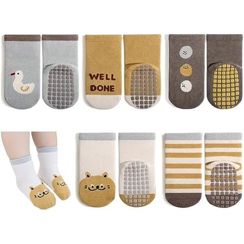 Exegawe Toddler Non Slip Socks, Cute Baby Socks with Grips Crew Socks 5 Pairs