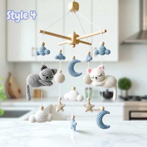 Personalized Crochet Baby Mobile: Custom Nursery Decor, Rainbow Cat Theme