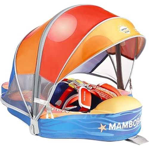Baby Floats for Pool with Canopy Removable Sun Protection Canopy Mambobaby Float Non Inflatable Upgrade Add Tail Avoid Flip Waterproof Skin-Friendly Infant Swim Float 3-24 Months