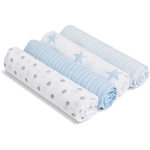 aden + anais Essentials Muslin Swaddle Blankets for Baby Girls and Boys, Newborn Receiving Blanket for Swaddling, 100% Cotton Baby Swaddle Wrap, 4 Pack, Dapper