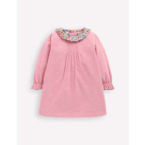 Frill Neck Woven Dress-Rose Pink