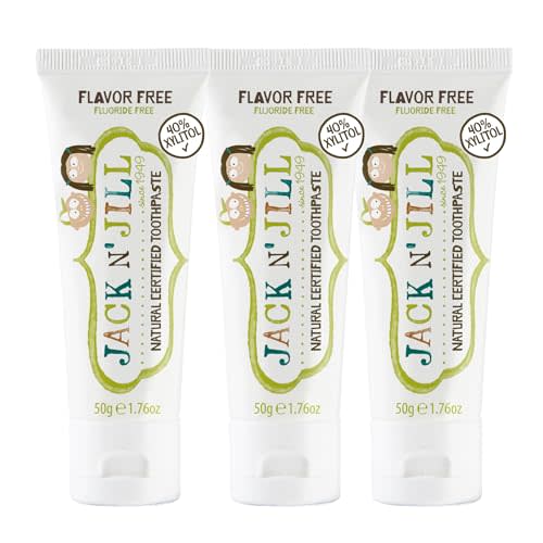 Jack N' Jill Natural Toothpaste for Kids - Fluoride Free Toothpaste, 40% Xylitol, BPA-Free - Flavor Free, 1.76 oz (Pack of 3)