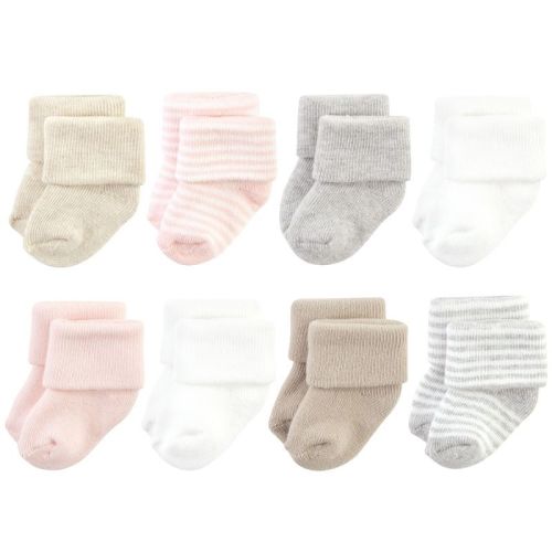 Hudson Baby Basics Infant Baby Cozy Terry Socks 8-Pack, Blush Cloud Stripes, 0-6 Months