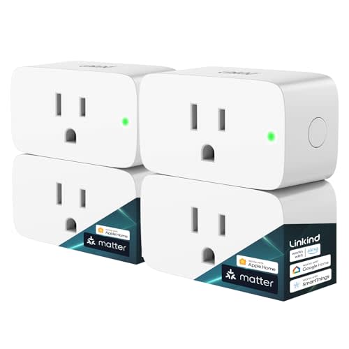 Linkind Matter Smart Plug, Work with Apple Home, Siri, Alexa, Google, SmartThings, Smart Outlet 15A/1800W Max, Smart Home Automation, APP Remote Control,Timer&Schedule, 2.4G Wi-Fi Only, 4 Pack