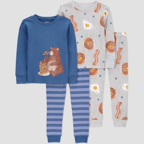 Carter's Just One You® Toddler Boys' 4pc Cotton Long Sleeve Breakfast Pajama Set - Blue/Gray 2T