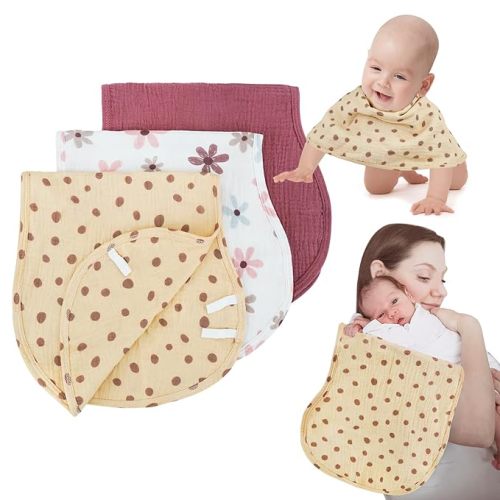 Muslin Burp Cloths with Snaps,Multi-Use Burpy Bib 100% Cotton for Spit Up & Drool,Large 22"X11" Extra Absorbent Burping Cloth for Newborn Boys Girls Essentials,Yellow