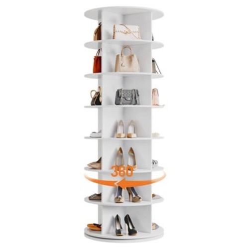 GustoWave 7 Tier Rotating Shoe Rack Tower, Free Standing Spinning Shoes Organizer, 360°Revolving Vertical Shoe Display, Round Shoes Storage Rack,White