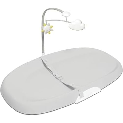 Skip Hop Baby Changing Pad Nursery Style Wipe-Clean Contoured with Cushioned Foam, Non-Skid Base, Built-in Safety Belt & Tuck-Away Toy Bar Fits Standard Changing Tables, Grey