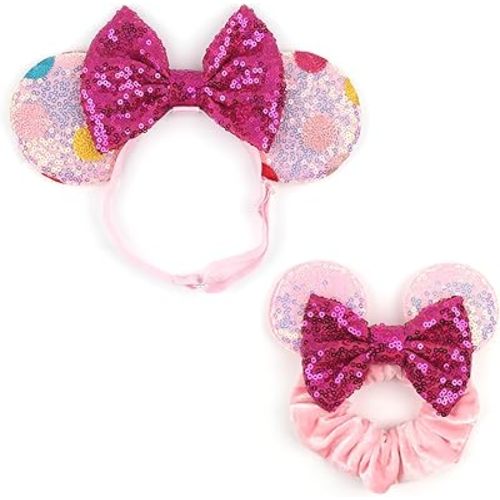 bianbaistar Newborn Bows for Girls Toddler Hair Bows Multicoloured Dot Elastic Adjustable Headband Mouse Ears Scrunchies Essencial Accessories for Trip Headwear for Women (Pinkbow)