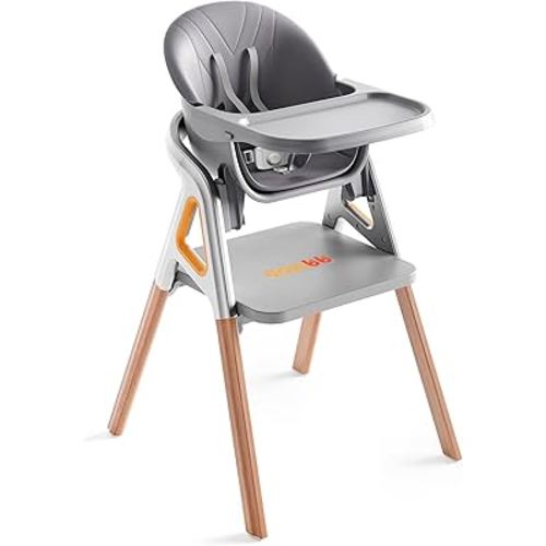 CoziBB Baby High Chair, 6-in-1 Convertible Growing Baby High Chair for Infants and Toddlers with Adjustable Plates and Seats, 5-Point Seat, Grey