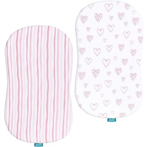 Bassinet Sheets Compatible with Halo Bassinest Swivel, Flex, Glide, Premiere & Luxe Series Sleeper, 100% Jersey Knit Cotton Sheets, Hourglass Bassinet Mattress Sheet, Pink Print for Baby