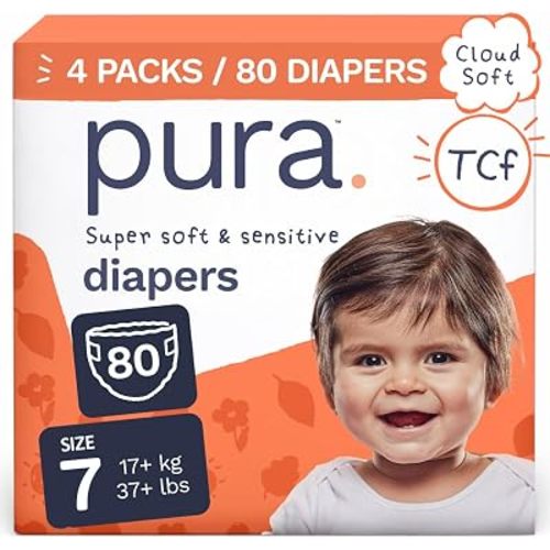 Pura Baby Diapers Size 7 (37+ lbs) 80 Count Sensitive Skin