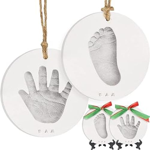 Baby Hand and Footprint Kit Girls, Boys - Personalized Baby Footprint Ornament Kit, Newborn Keepsake Gifts for New Mom, Easy to Use Handprint Makers, Cute Shower Gifts (Silver Paint)