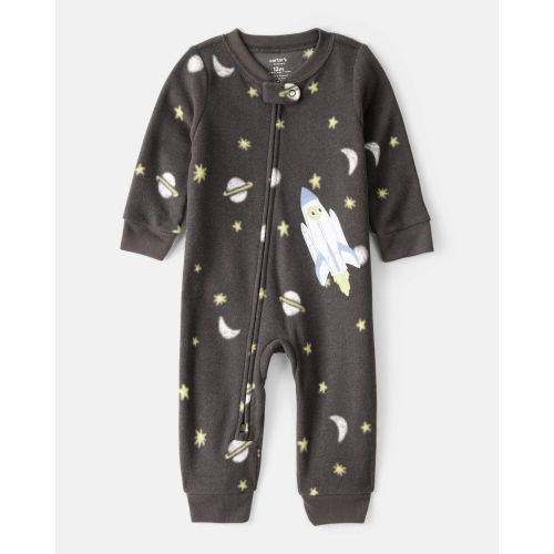 Baby Boy Spaceship Star Print Fleece Long-Sleeve Loose Fit 1-Piece Pajamas - Grey - Carter's | Carter's