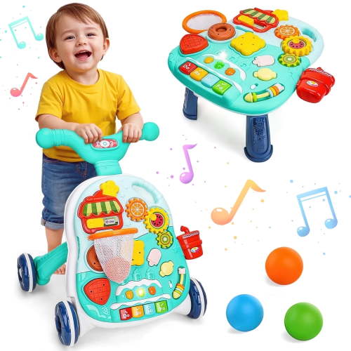 Hot Bee Baby Sit-to-Stand Walker, Musical Activity Center, Toddler Pusher, Green