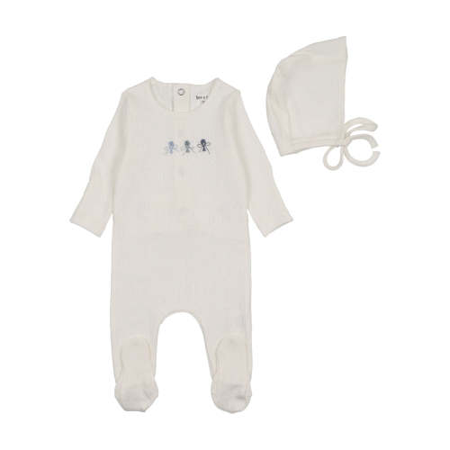 Chalk White Boys Rattles Pointelle Footie/Bonnet