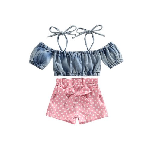 Summer Toddler Baby Girl Clothes Off Shoulder Ruffle Sling Crop Tops Short Pants 2Pcs Outfits