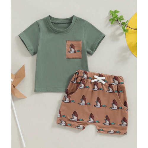 Toddler Baby Boys Summer Outfits Duck Print Short Sleeves T-Shirt And Elastic Shorts Set | SHEIN USA
