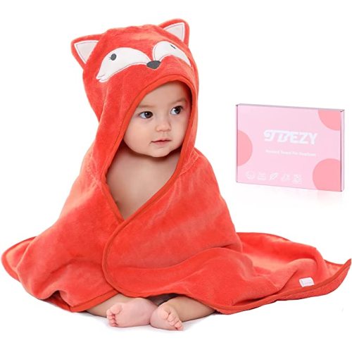 Baby Hooded Towel with Unique Animal Design Ultra Soft Thick Cotton Bath Towel for Newborn (Fox)