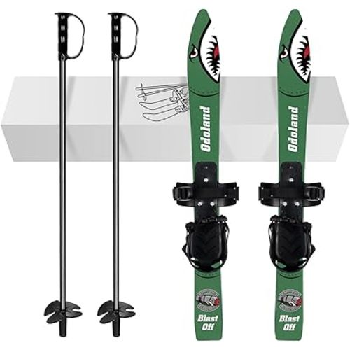 Odoland Kid's Beginner Snow Skis and Poles with Bindings, Low-Resistant Ski Boards for Age 4 and Under, Lightweight Sturdy and Safe Kids Skiing Equipment