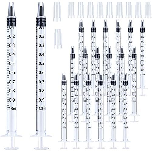 20 Pack 1ml Syringe with Cap for Liquid, 1cc Plastic Small Syringes with Cover, Non-Sterile, No Needle