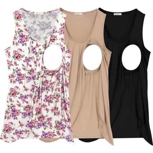 PARNIXS Summer Women's Maternity Nursing Tank Top Sleeveless Comfy Breastfeeding Clothes