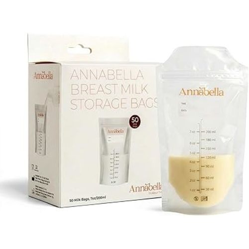 Annabella 50 Pcs BPA Free Breast Milk Storage Bags, 200 ml Milk Bags for Breastmilk Storage, Double-Seal Milk Storage Freezer Bags, Breastmilk Storage Bags, Breastfeeding Bags for Milk