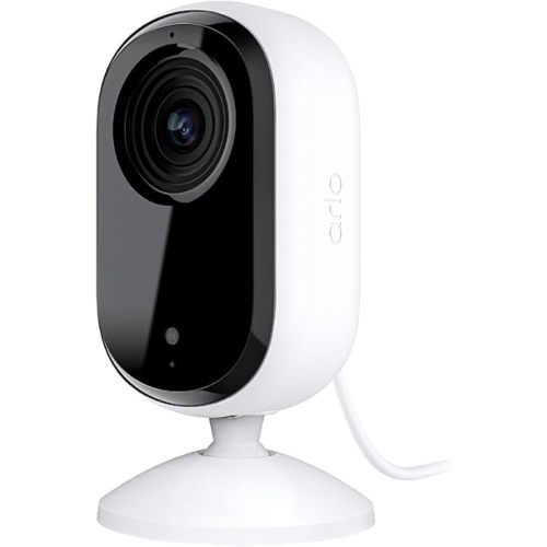 Arlo Essential Indoor Camera (2nd Gen) Wired Security Camera with 2-Way Audio, Night Vision, Motion Alerts, Privacy Shield, Baby & Pet Monitor, HD 1080P, White (Renewed)