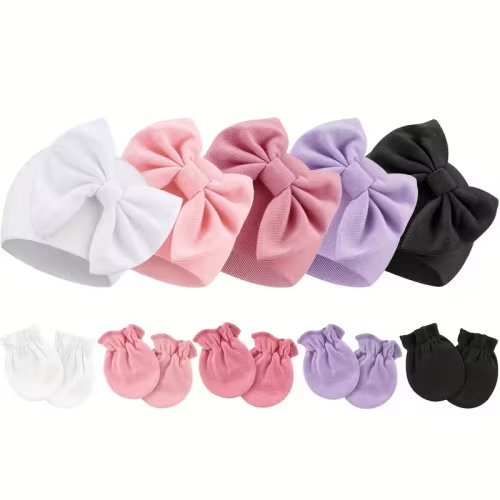 10pcs newborn baby girl hat mitten set beanie bow - Temu